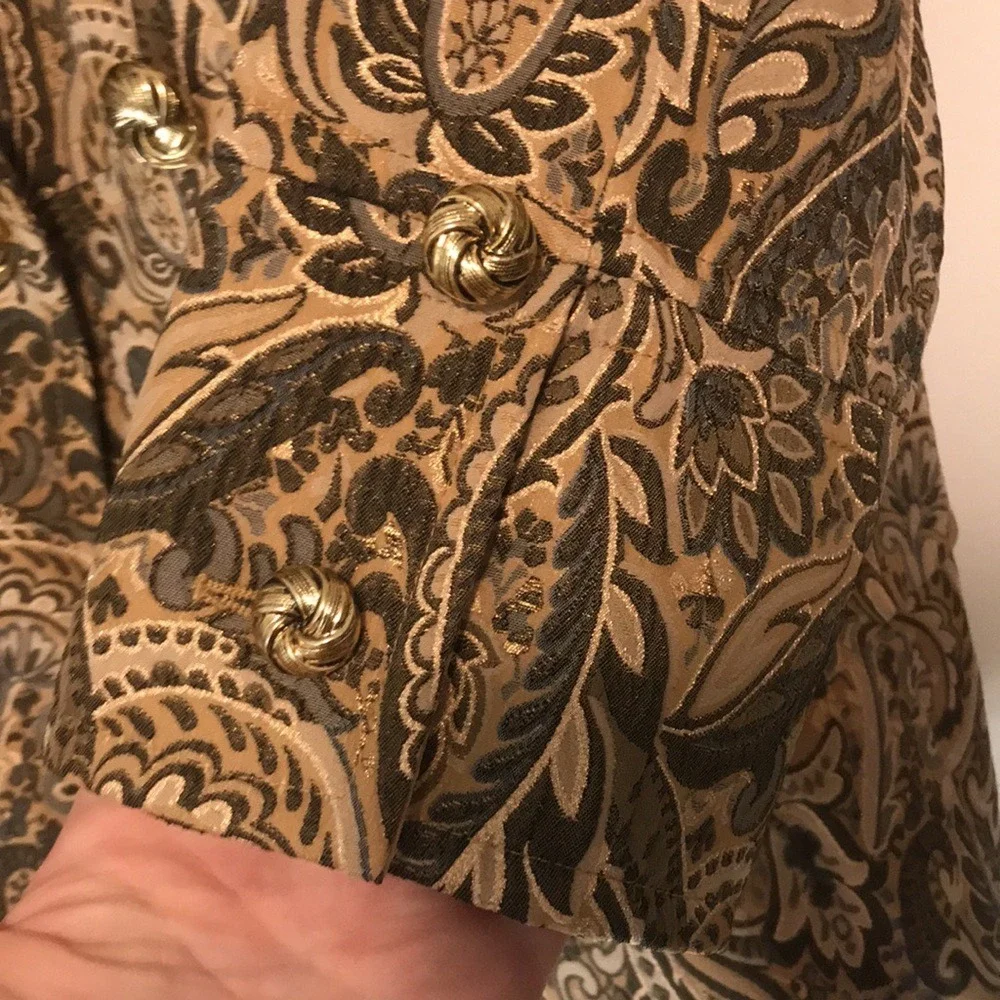 Express Women's 10 Blazer Gold Brown Paisley‎ Metallic Brocade Double Breasted